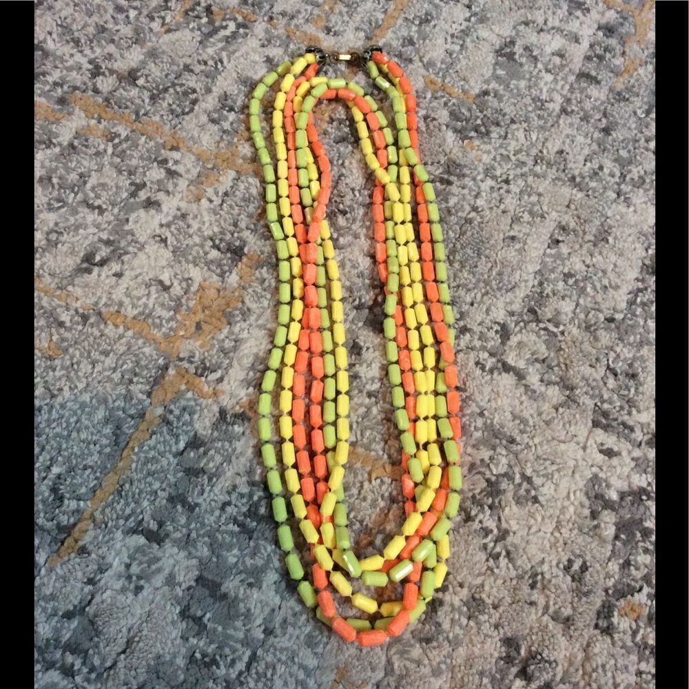 VINTAGE 3 STRAND NEON BEAD NECKLACE! EUC!